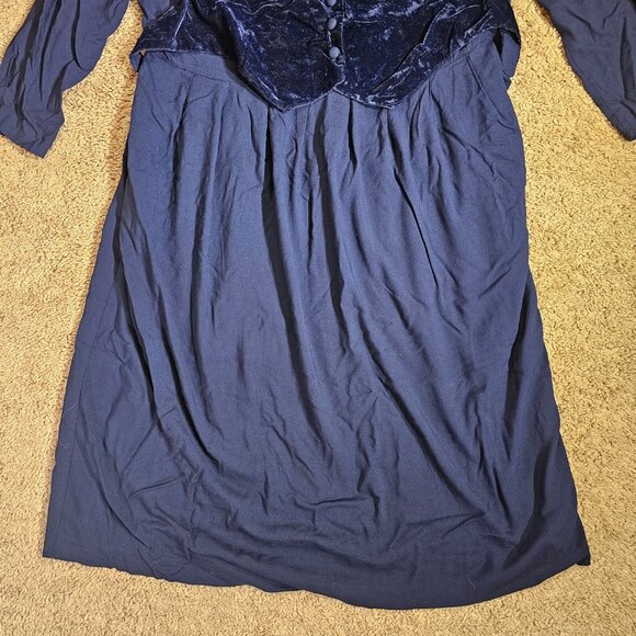 Vintage LG Star Dress Womens 18W Blue Velvet Vest Overlay Shoulder Pads 90s - Picture 5 of 12